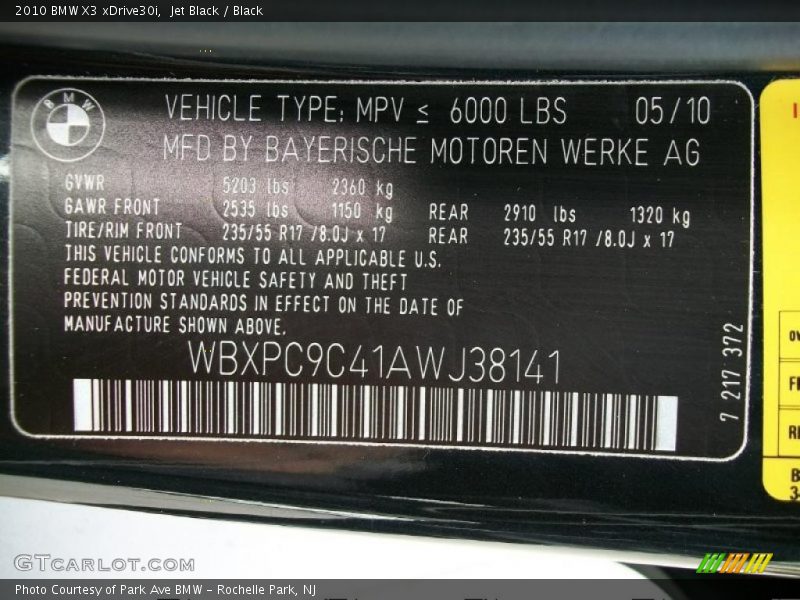 Jet Black / Black 2010 BMW X3 xDrive30i