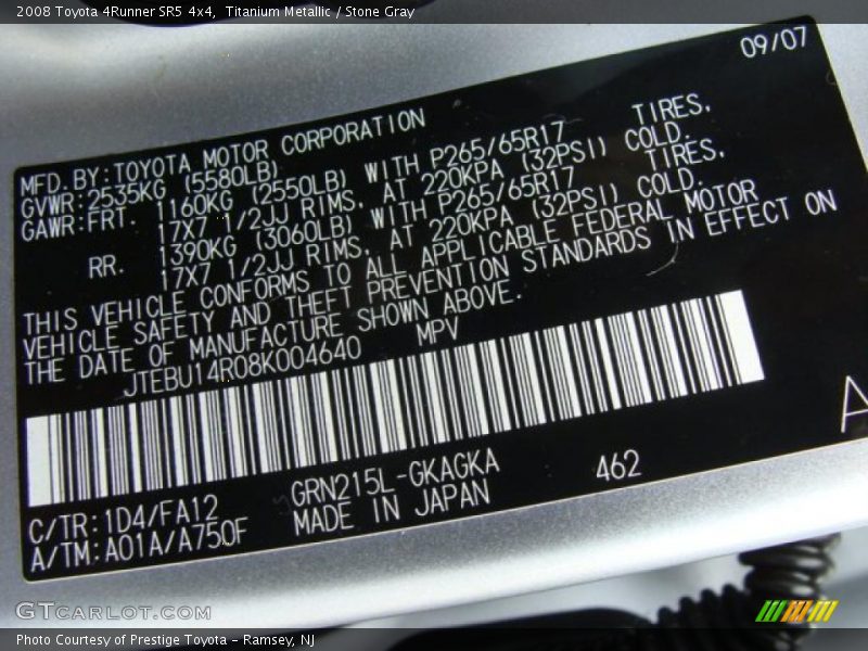 Titanium Metallic / Stone Gray 2008 Toyota 4Runner SR5 4x4