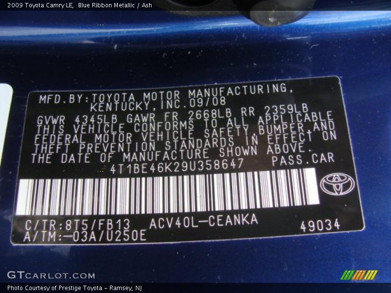 Blue Ribbon Metallic / Ash 2009 Toyota Camry LE