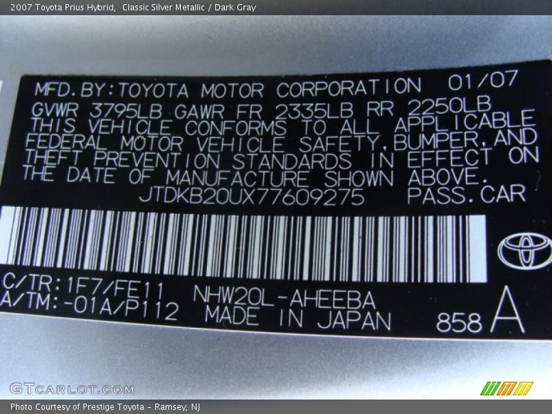 Classic Silver Metallic / Dark Gray 2007 Toyota Prius Hybrid