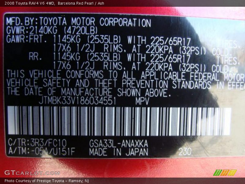 Barcelona Red Pearl / Ash 2008 Toyota RAV4 V6 4WD