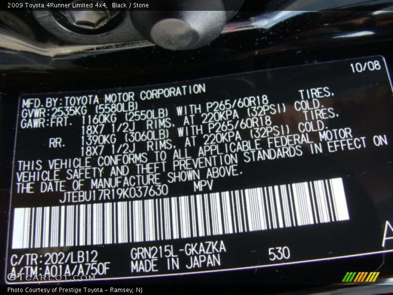 2009 4Runner Limited 4x4 Black Color Code 202