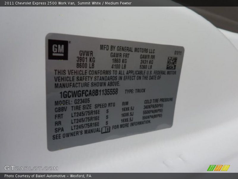 Summit White / Medium Pewter 2011 Chevrolet Express 2500 Work Van