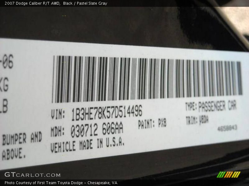 Black / Pastel Slate Gray 2007 Dodge Caliber R/T AWD