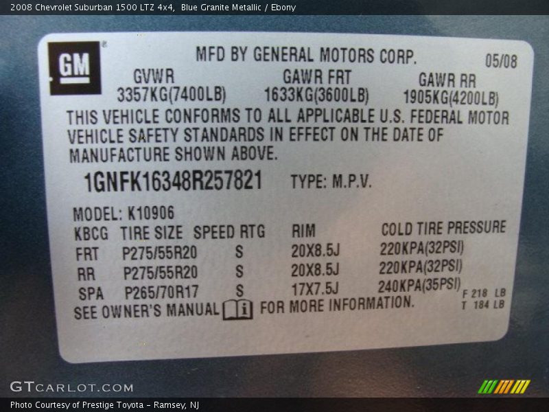 Blue Granite Metallic / Ebony 2008 Chevrolet Suburban 1500 LTZ 4x4