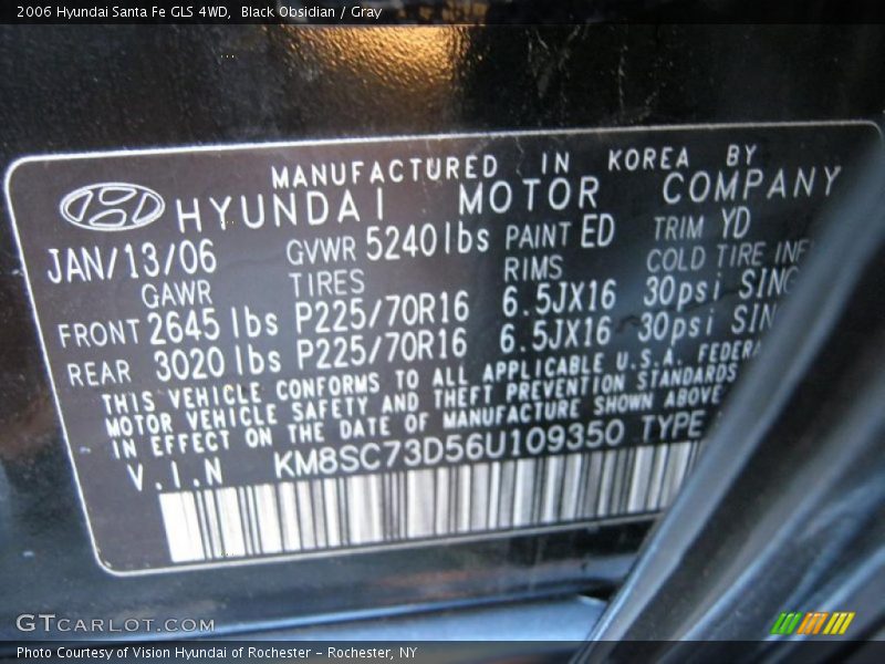 Black Obsidian / Gray 2006 Hyundai Santa Fe GLS 4WD
