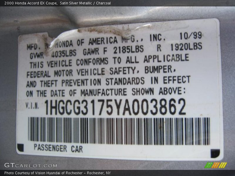Satin Silver Metallic / Charcoal 2000 Honda Accord EX Coupe