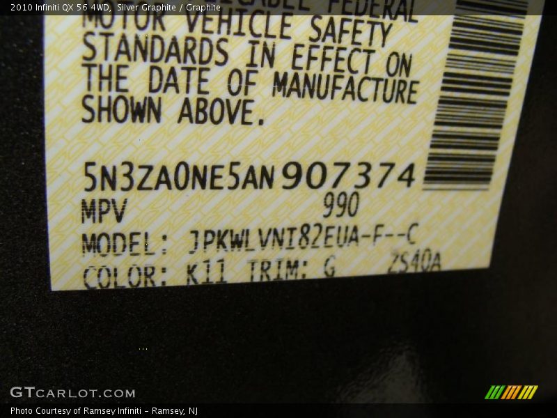Silver Graphite / Graphite 2010 Infiniti QX 56 4WD