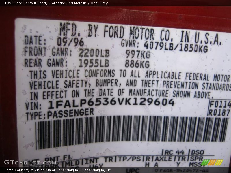Toreador Red Metallic / Opal Grey 1997 Ford Contour Sport