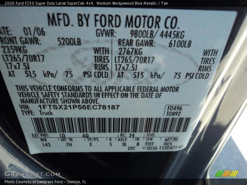 2006 F250 Super Duty Lariat SuperCab 4x4 Medium Wedgewood Blue Metallic Color Code LD