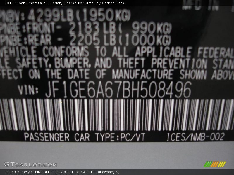 Spark Silver Metallic / Carbon Black 2011 Subaru Impreza 2.5i Sedan