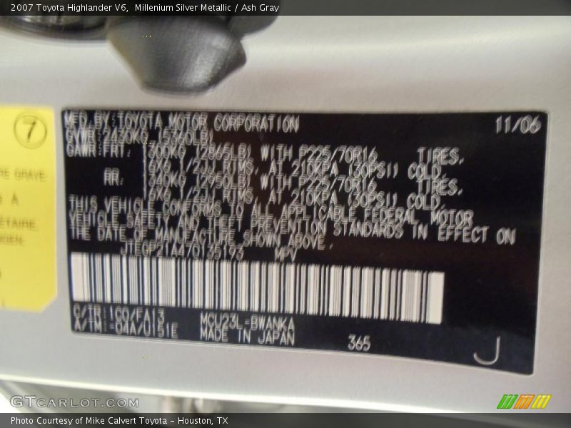 Millenium Silver Metallic / Ash Gray 2007 Toyota Highlander V6
