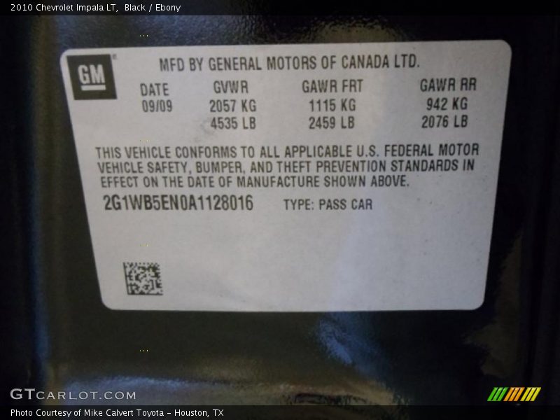 Black / Ebony 2010 Chevrolet Impala LT