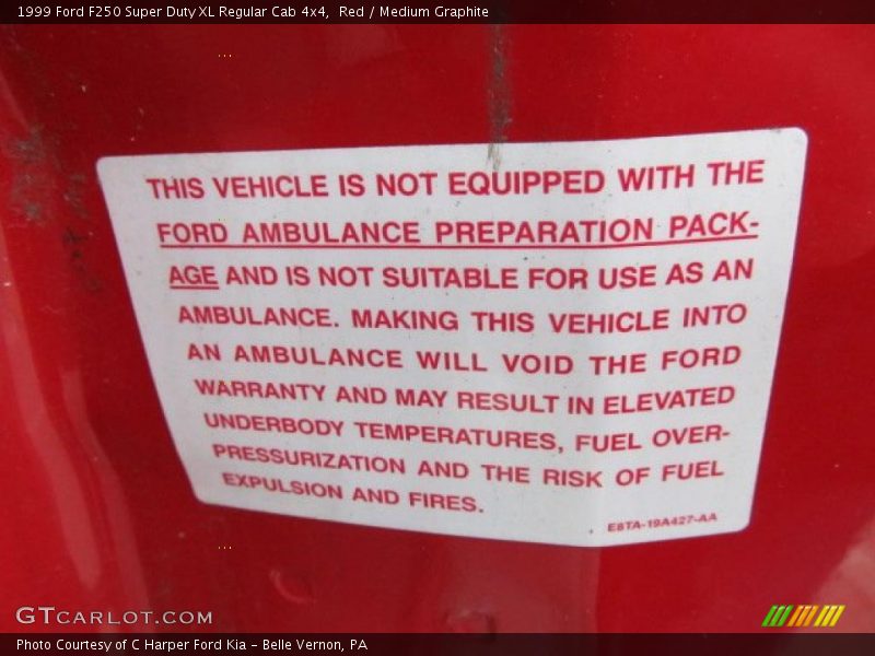 Red / Medium Graphite 1999 Ford F250 Super Duty XL Regular Cab 4x4