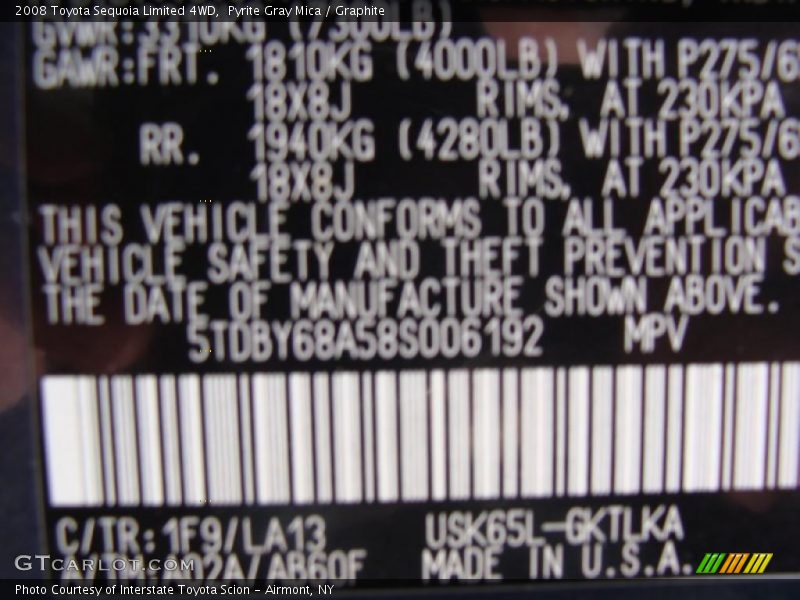 Pyrite Gray Mica / Graphite 2008 Toyota Sequoia Limited 4WD