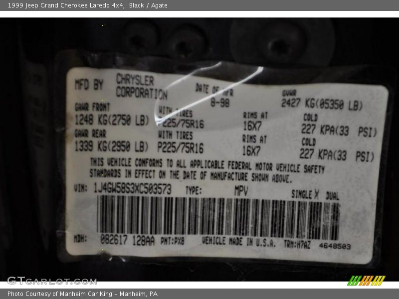 Black / Agate 1999 Jeep Grand Cherokee Laredo 4x4