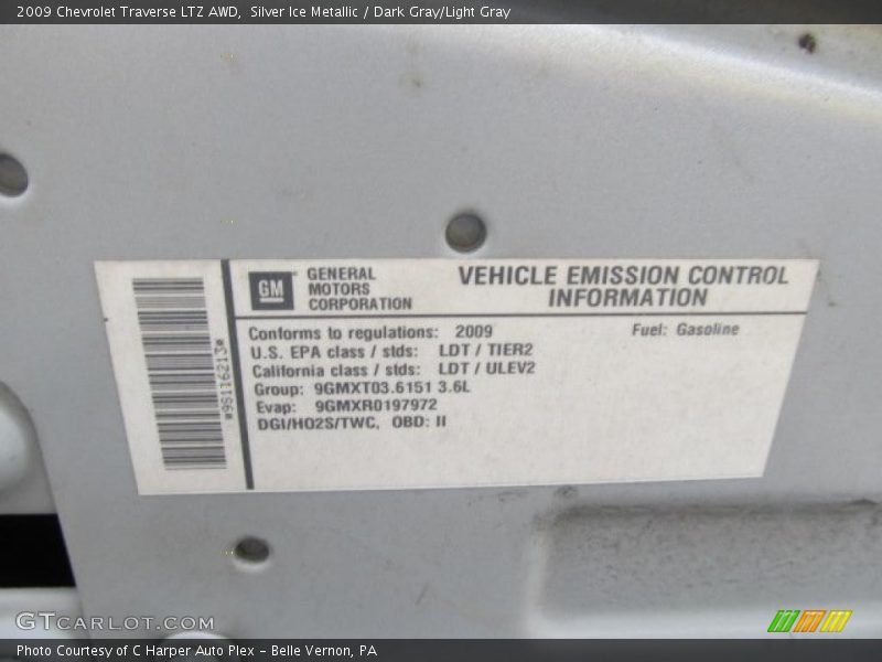 Info Tag of 2009 Traverse LTZ AWD