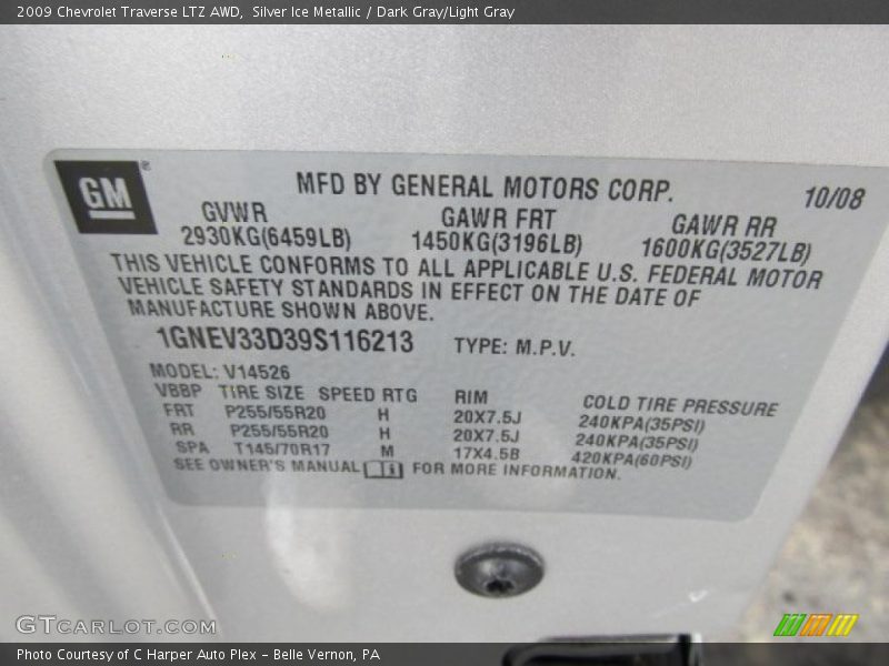 Silver Ice Metallic / Dark Gray/Light Gray 2009 Chevrolet Traverse LTZ AWD