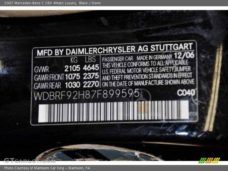 Black / Stone 2007 Mercedes-Benz C 280 4Matic Luxury