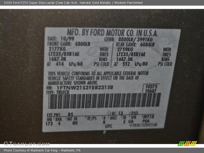 Harvest Gold Metallic / Medium Parchment 2000 Ford F250 Super Duty Lariat Crew Cab 4x4