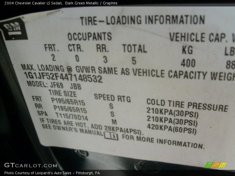 Dark Green Metallic / Graphite 2004 Chevrolet Cavalier LS Sedan