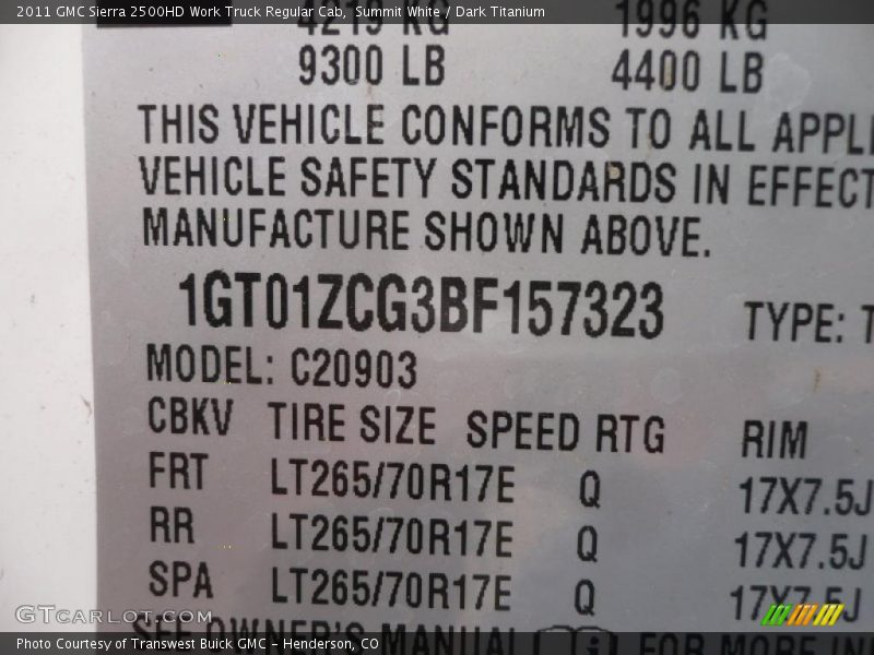 Summit White / Dark Titanium 2011 GMC Sierra 2500HD Work Truck Regular Cab