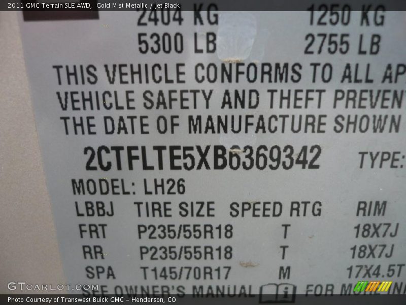 Gold Mist Metallic / Jet Black 2011 GMC Terrain SLE AWD