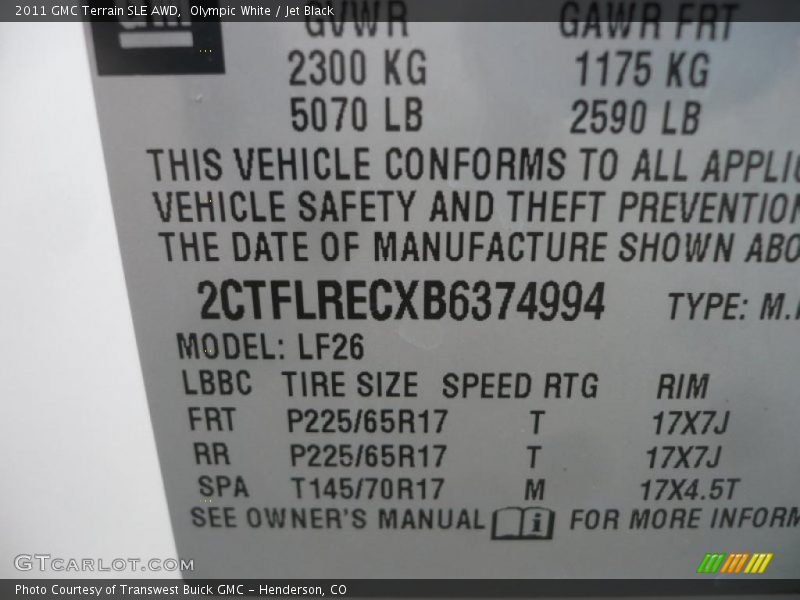 Olympic White / Jet Black 2011 GMC Terrain SLE AWD