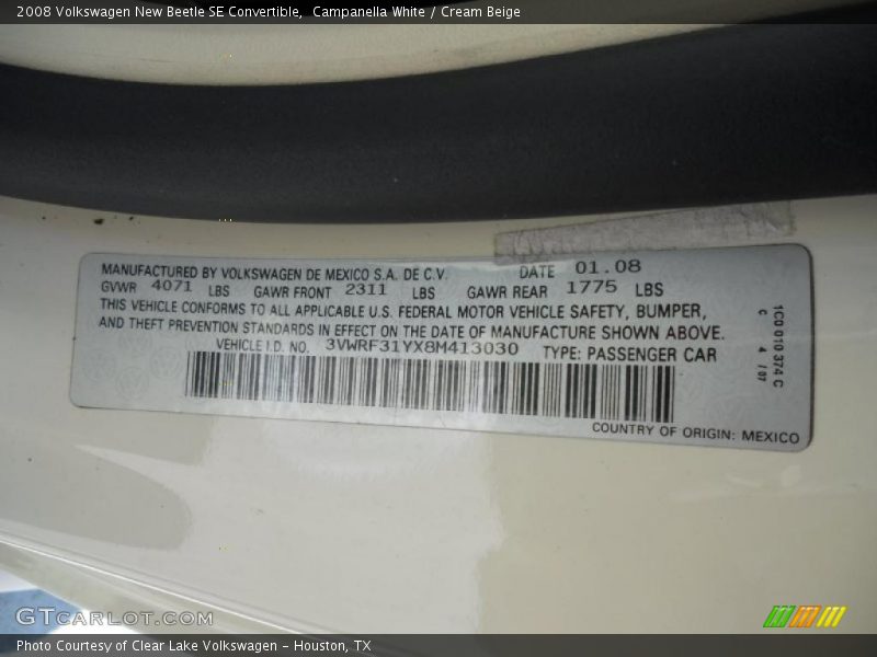 Campanella White / Cream Beige 2008 Volkswagen New Beetle SE Convertible