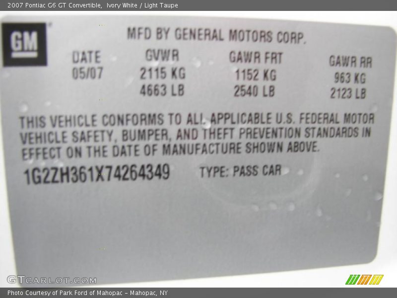 Ivory White / Light Taupe 2007 Pontiac G6 GT Convertible