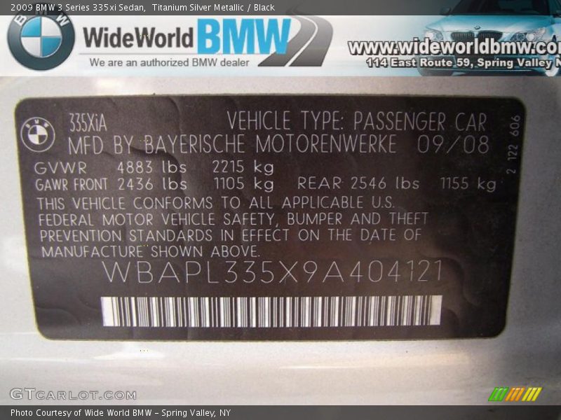 Titanium Silver Metallic / Black 2009 BMW 3 Series 335xi Sedan