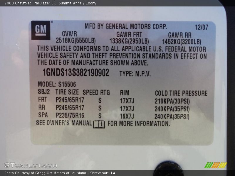 Summit White / Ebony 2008 Chevrolet TrailBlazer LT