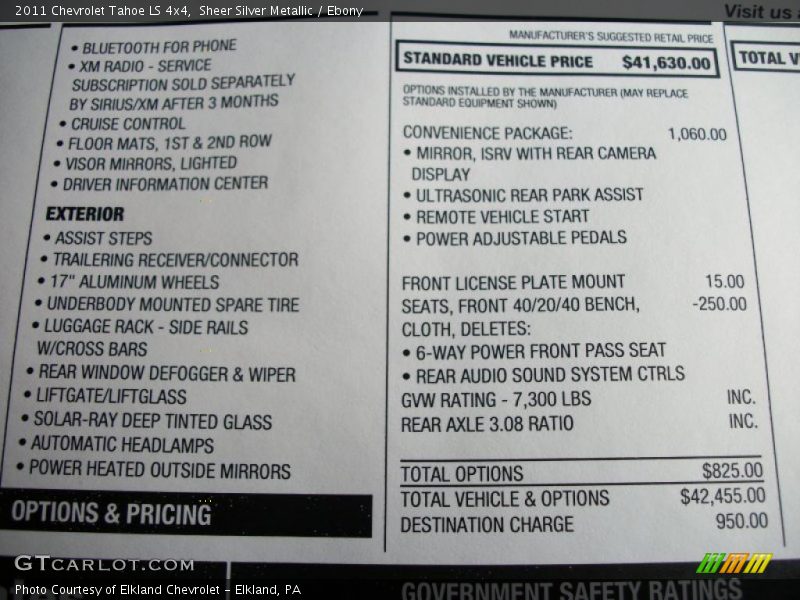 2011 Tahoe LS 4x4 Window Sticker