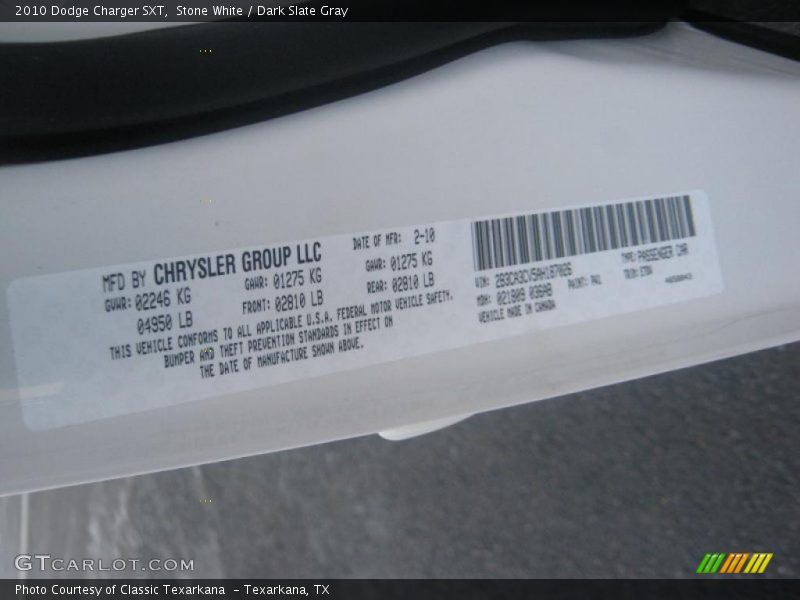 Stone White / Dark Slate Gray 2010 Dodge Charger SXT