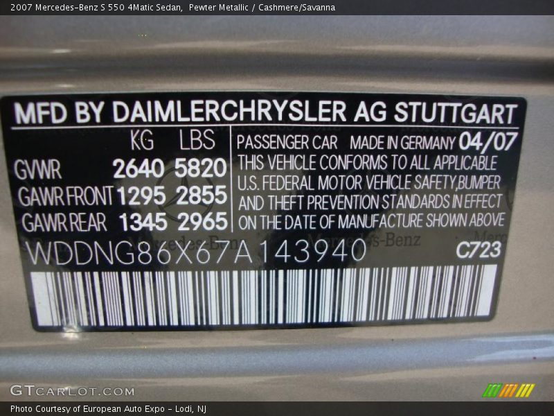 Pewter Metallic / Cashmere/Savanna 2007 Mercedes-Benz S 550 4Matic Sedan