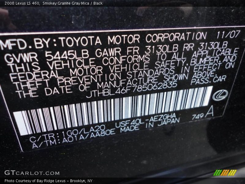 Smokey Granite Gray Mica / Black 2008 Lexus LS 460