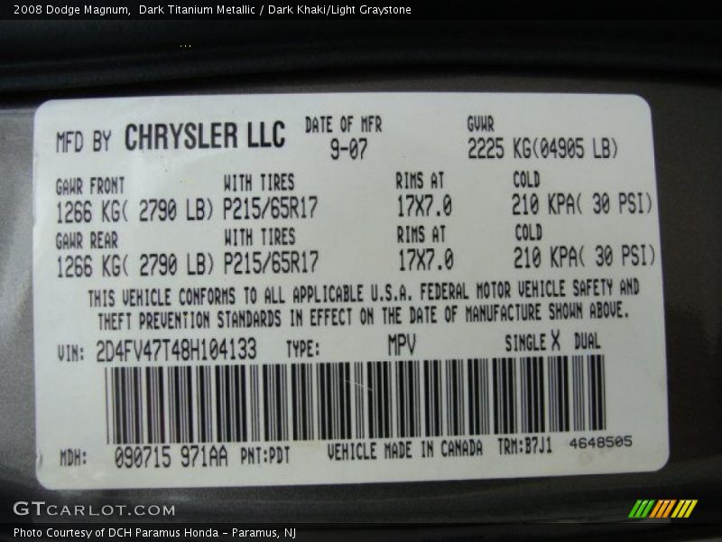 Dark Titanium Metallic / Dark Khaki/Light Graystone 2008 Dodge Magnum