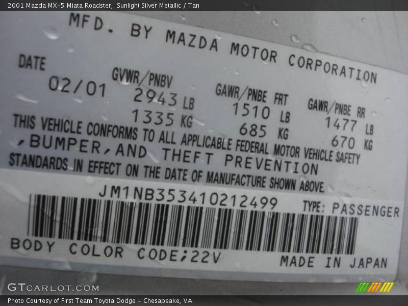 Sunlight Silver Metallic / Tan 2001 Mazda MX-5 Miata Roadster