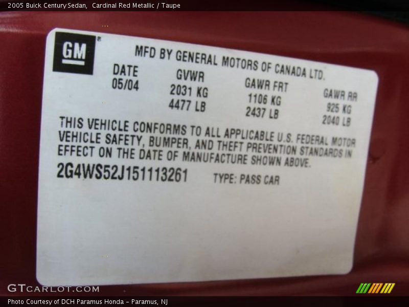 Cardinal Red Metallic / Taupe 2005 Buick Century Sedan