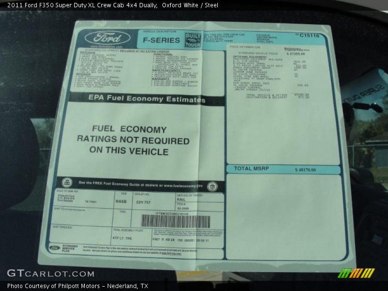  2011 F350 Super Duty XL Crew Cab 4x4 Dually Window Sticker