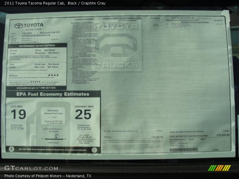  2011 Tacoma Regular Cab Window Sticker