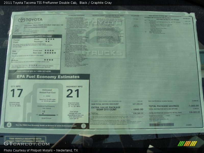  2011 Tacoma TSS PreRunner Double Cab Window Sticker