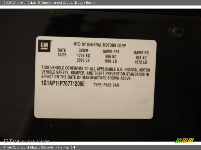 Black / Ebony 2006 Chevrolet Cobalt SS Supercharged Coupe
