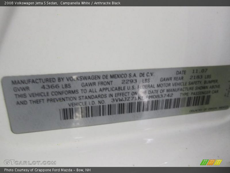 Campanella White / Anthracite Black 2008 Volkswagen Jetta S Sedan