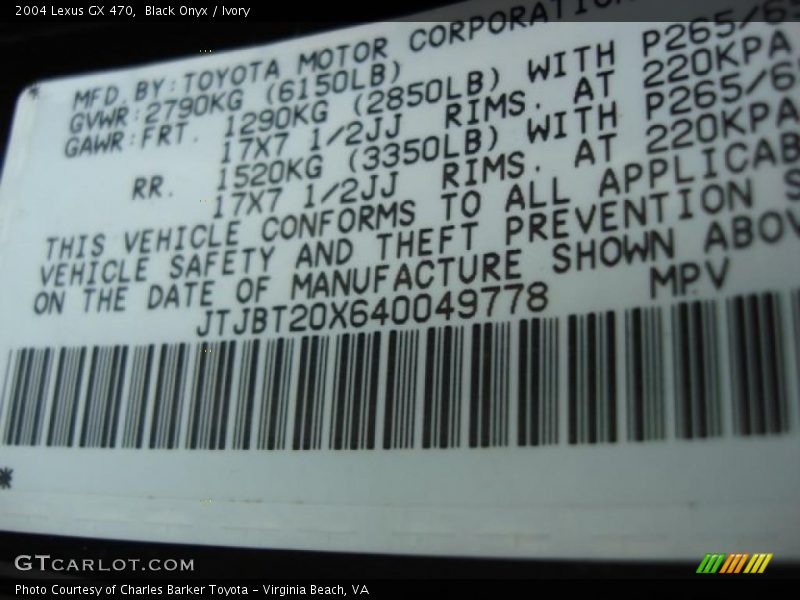 Black Onyx / Ivory 2004 Lexus GX 470