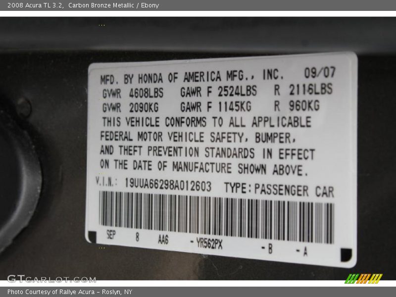 Carbon Bronze Metallic / Ebony 2008 Acura TL 3.2