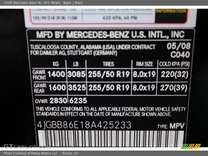 Black / Black 2008 Mercedes-Benz ML 350 4Matic