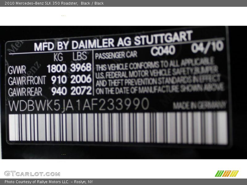Black / Black 2010 Mercedes-Benz SLK 350 Roadster