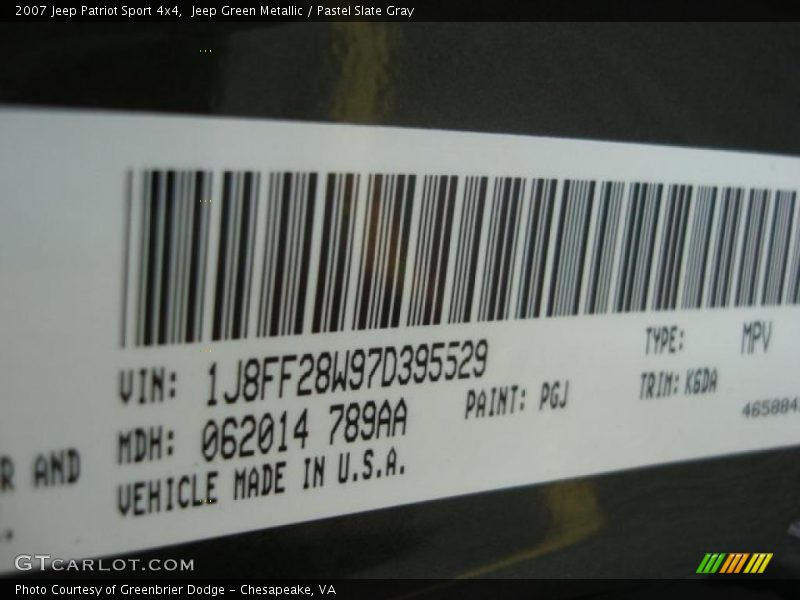 Jeep Green Metallic / Pastel Slate Gray 2007 Jeep Patriot Sport 4x4