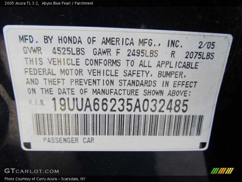 Abyss Blue Pearl / Parchment 2005 Acura TL 3.2